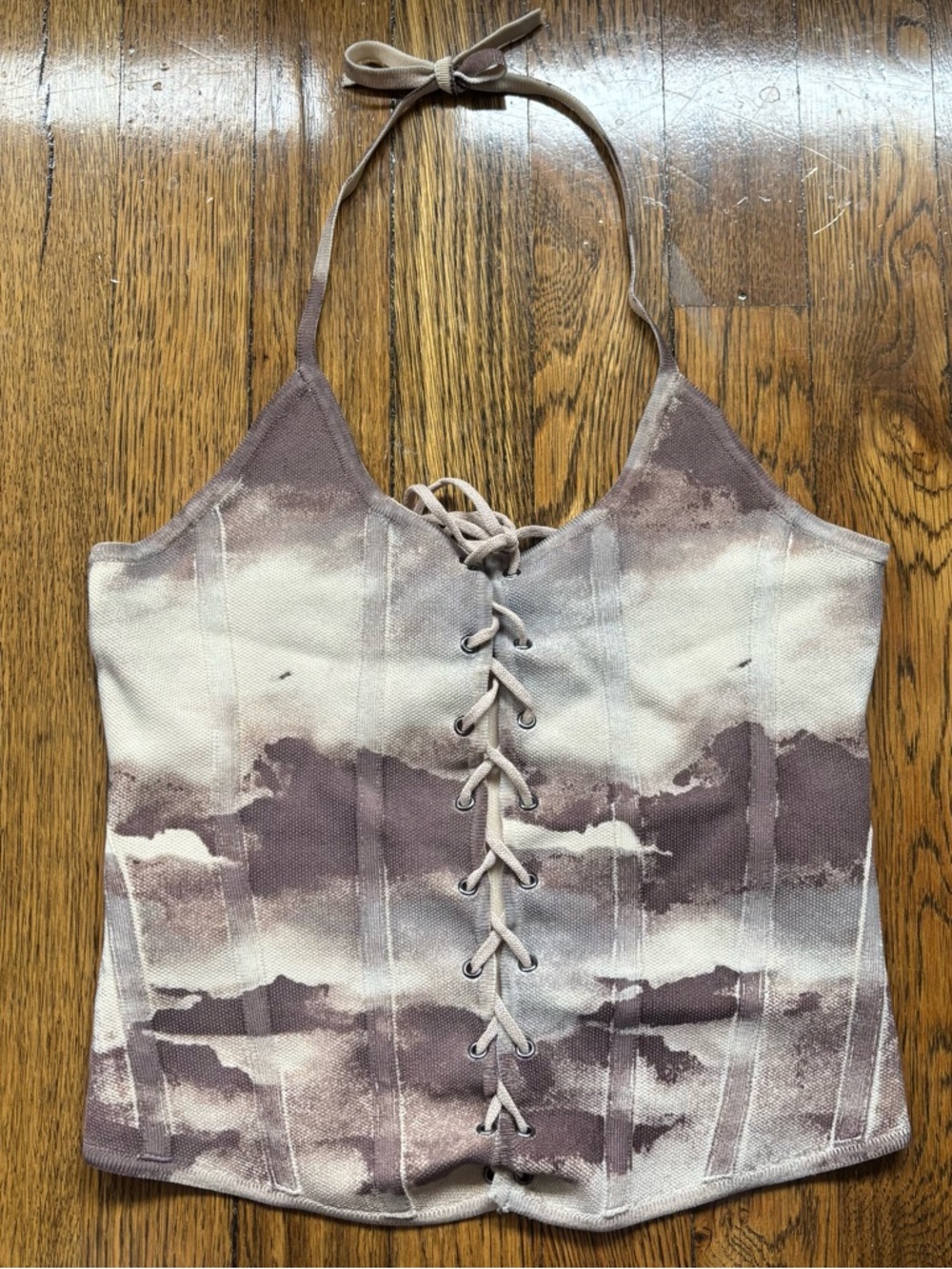 Zara Lace-Front Corset-Style Halter Top